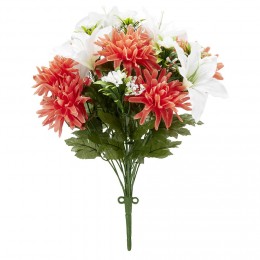 Piquet de lys et gerbera blanc et corail H43 cm - fleurs artificielles
