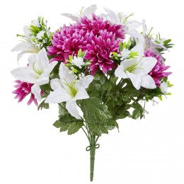 Piquet de lys et gerbera blanc et violet H43 cm - fleurs artificielles