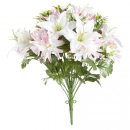 Piquet de lys et gerbera blanc et rose H43 cm - fleurs artificielles