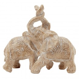 Statuette 2 éléphants résine beige