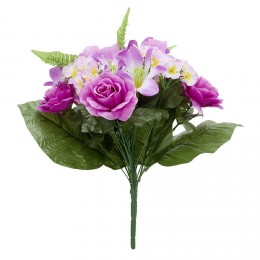 Piquet rose+lys+primevères H43 cm violet - Fleur artificielle 24 têtes