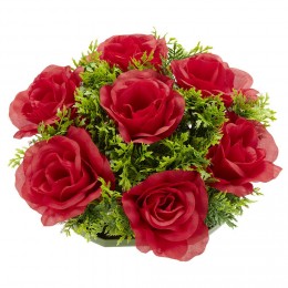 Boule de fleurs artificielles Rose et gypsophile rouge - 7 têtes