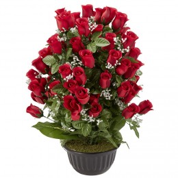 Pot rose H67 cm rouge - Fleur artificielle 48 têtes