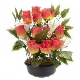 Coupe de fleurs artificielles Rose et Arum 15 têtes orange