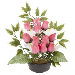 Coupe de fleurs artificielles Rose et Arum 15 têtes rose