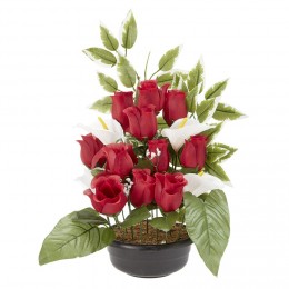 Coupe de fleurs artificielles Rose et Arum 15 têtes rouge