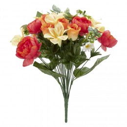 Piquet rose+lys+pivoine+pâquerette H45 cm orange - Fleur artificielle 36 têtes