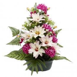Jardinière chrysanthème+clématite+orchidée H54 cm pourpre