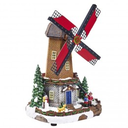 Moulin à vent lumineux animé et musical Village de Noël
