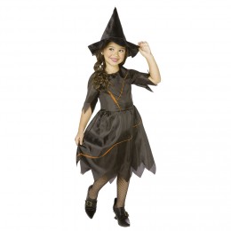 Déguisement enfant Halloween sorcière noir orange 7 /10 ans