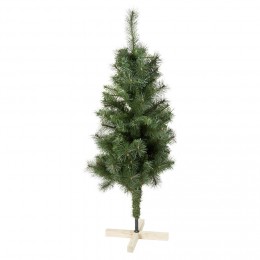 Sapin de Noël vert effet touffu avec pied en bois H120 cm