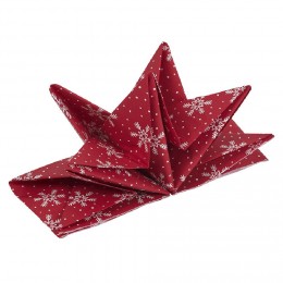 Serviette origami en papier rouge motif flocon blanc x12