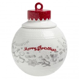 Bonbonnière en céramique décor Noël rouge blanc