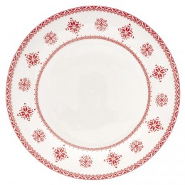 Assiette plate en porcelaine blanche motif Noël flocons rouges