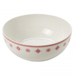 Saladier en porcelaine blanche motif Noël flocons rouges