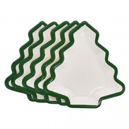 Assiette carton Sapin blanc avec liseré vert x10