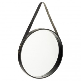 Miroir rond à suspendre contour bois noir Ø40 cm
