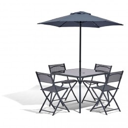 Ensemble repas London avec parasol 4 personnes gris L90xl90xH71cm