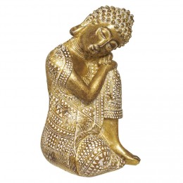 Bouddha assis tête posé sur genou résine doré H17 cm