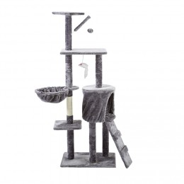 Arbre à chat gris avec niche, hamac et griffoir intégrés