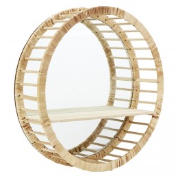 Miroir étagère forme roue en bambou Ø50 cm