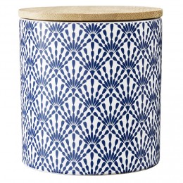 Pot en céramique à motif bleu avec couvercle en bois H10,5 cm