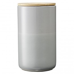 Pot en céramique gris avec couvercle en bois H16,5 cm