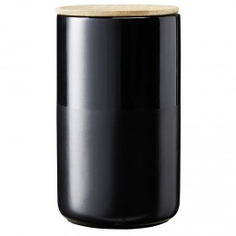 Pot en céramique noir avec couvercle en bois H16,5 cm
