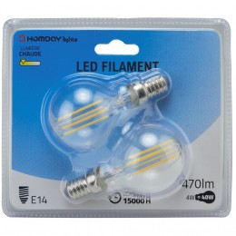Ampoule LED filament Homday E14 G45 lumière chaude 470lms x2
