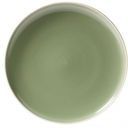 Assiette plate faïence vert avec liseré crème