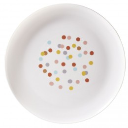 Assiette ronde en plastique décor pois multicolore