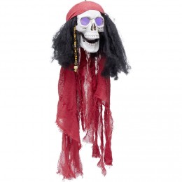 Suspension Halloween LED tête de mort pirate avec foulard rouge