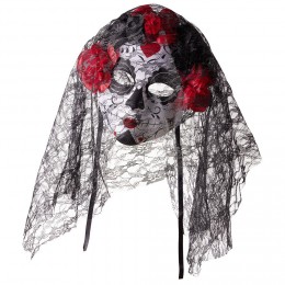 Masque squelette adulte jour des morts calavera fleur rouge et noir
