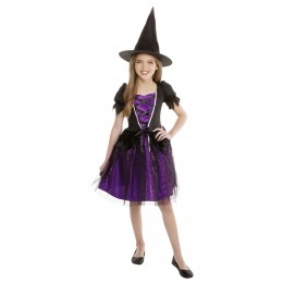 Déguisement enfant Halloween sorcière noir et violet 7/10 ans
