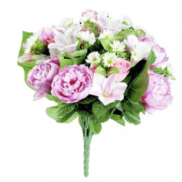 Piquet de rose lys pivoine paquerette bouquet fleur artificielle H43cm