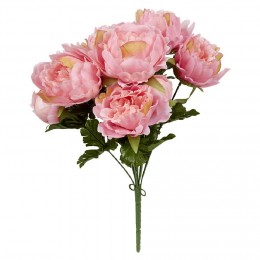 Piquet pivoine rose bouquet fleur artificielle 9 têtes Ø28xH45cm