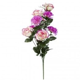 Piquet de rose et œillet bouquet fleur artificielle 10 têtes Ø25xH52cm