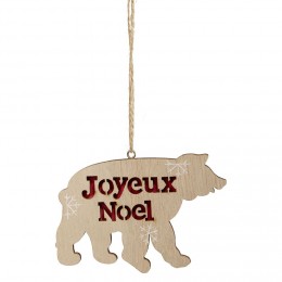 Décoration de Noël ours en bois à suspendre H.7 cm