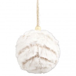 Boule de Noël fausse fourrure blanc et beige Ø8,5cm