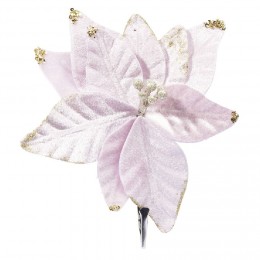 Fleur Poinsettia déco à clipser finition velours rose et dorée 20 cm