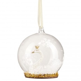 Boule de Noël en verre transparent avec cygne blanc Ø8 cm