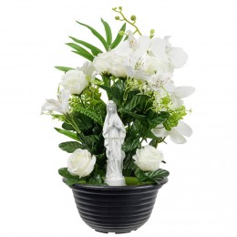 Pot fleur artificielle blanche décor cœur et vierge H45cm