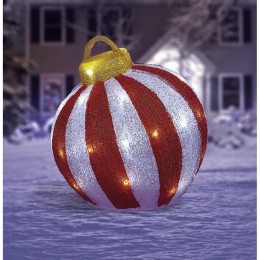 Boule de Noël rouge et blanc 30 LED blanc froid Ø30cm
