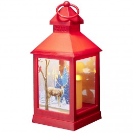 Lanterne de Noël rouge lumineuse à led blanc chaud H24,5 cm