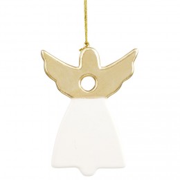 Suspension de Noël Ange en grès blanc et doré H11 cm