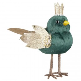 Décoration oiseau vert et doré pailleté H21 cm à poser