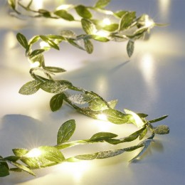 Guirlande lumineuse petites feuilles vertes 15 LED blanc chaud L.1,4 m
