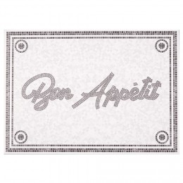 Tapis de cuisine vinyle imprimé Bon appétit gris et blanc 70x49cm