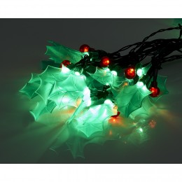 Guirlande lumineuse houx artificiel 60 LED rouge et vert fixe L.3,8 m