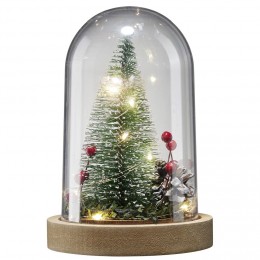 Sapin de Noël lumineux sous cloche 8 LED blanc chaud H18 cm